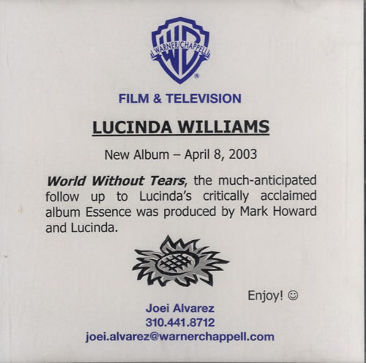 Lucinda Williams Without Tears US Promo acetate — RareVinyl.com