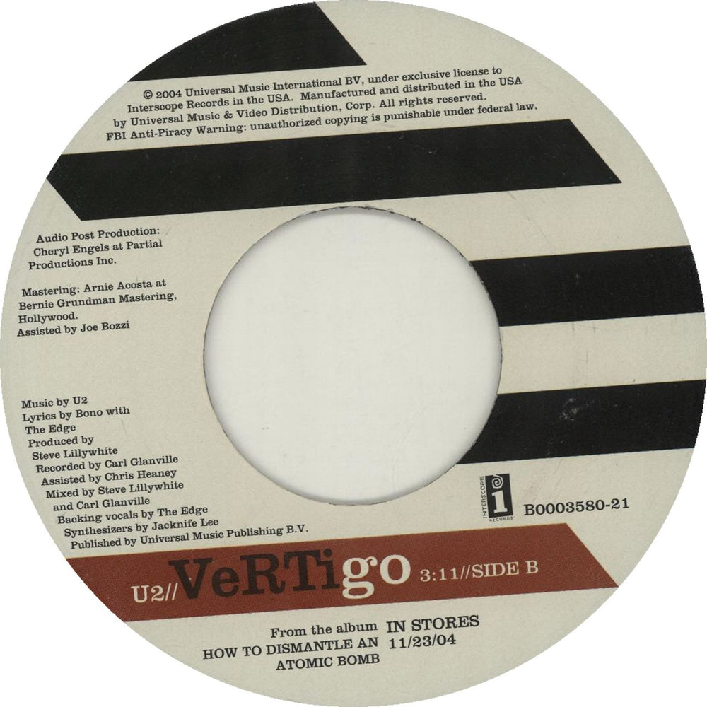 U2 Vertigo US 7" vinyl single (7 inch record / 45) U-207VE308919