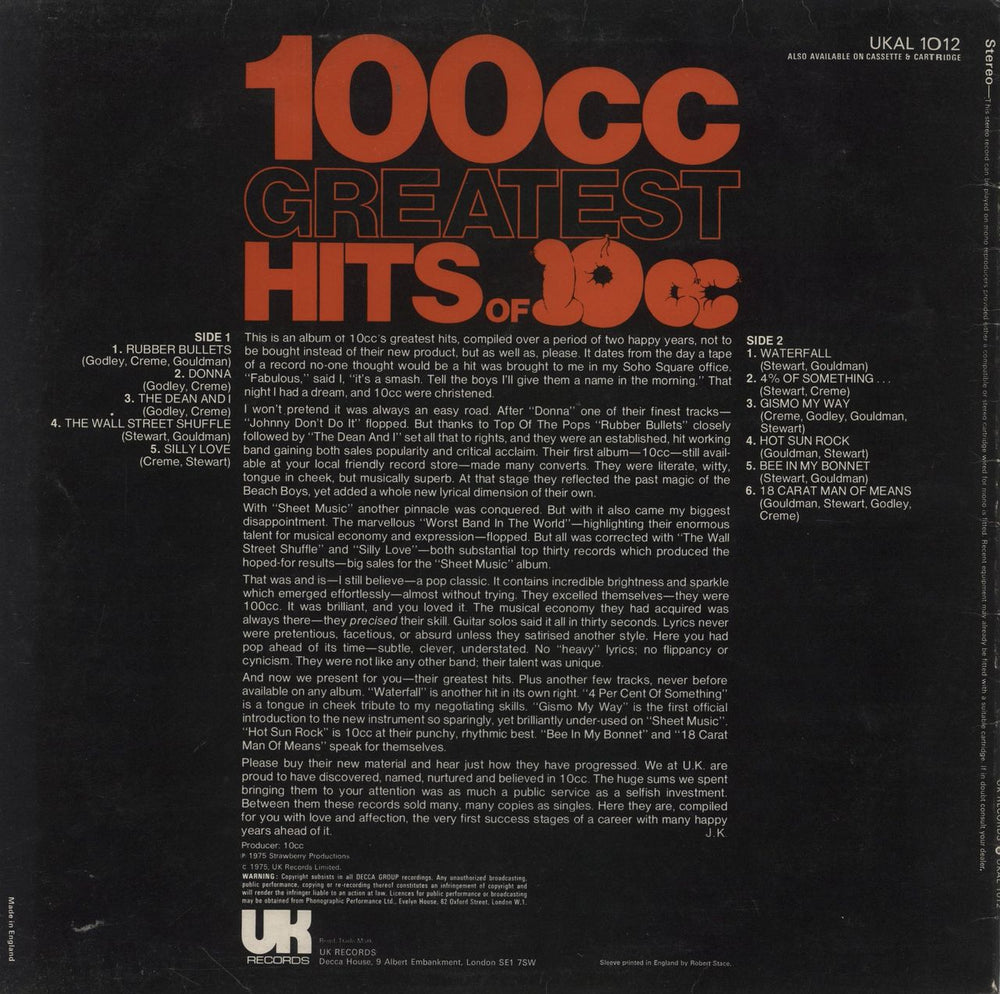 10cc 100cc: Greatest Hits Of 10cc - 2nd UK vinyl LP album (LP record)