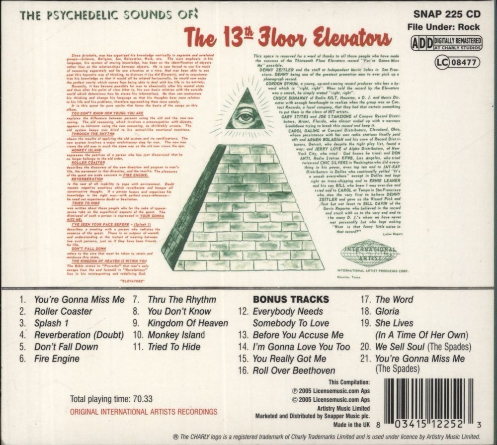 13th Floor Elevators The Psychedelic Sounds Of The 13th Floor Elevators UK CD album (CDLP)