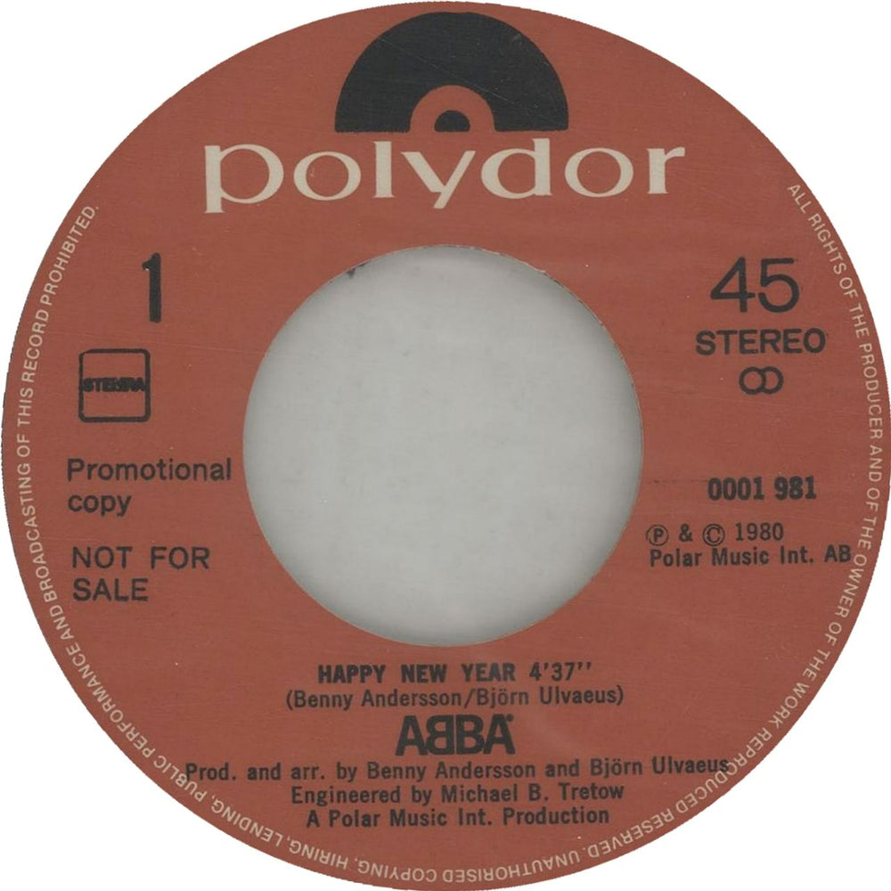 Abba Polydor Wenst U... Happy New Year Dutch Promo 7" vinyl single (7 inch record / 45)