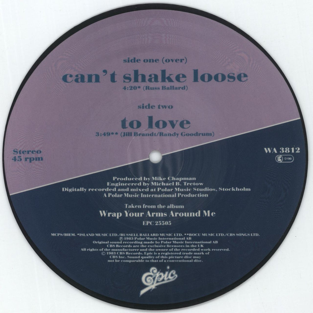 Agnetha Fältskog Can't Shake Loose UK 7" vinyl picture disc (7 inch picture disc single)