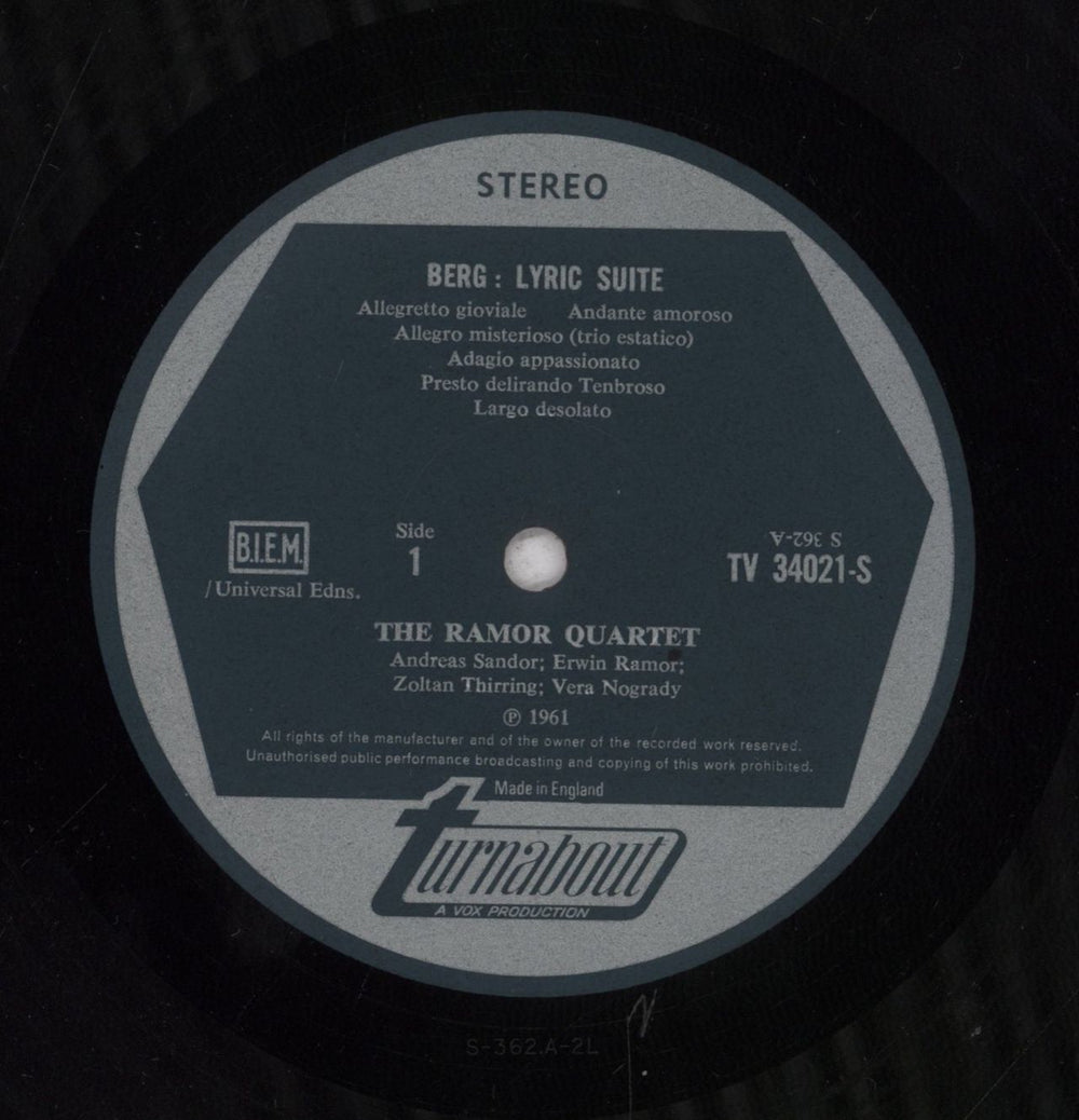 Alban Berg Berg: Lyric Suite For String Quartet ; String Quartet, Op. 3 UK vinyl LP album (LP record)