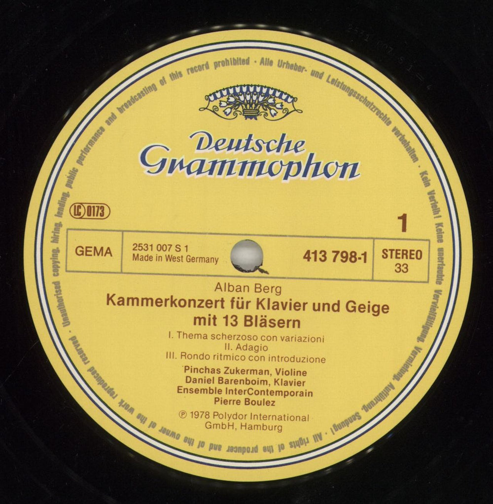 Alban Berg Kammerkonzert / Klaviersonate Op.1 / 4 Stücke Für Klarinette Und Klavier Op.5 German vinyl LP album (LP record) A5ZLPKA859742