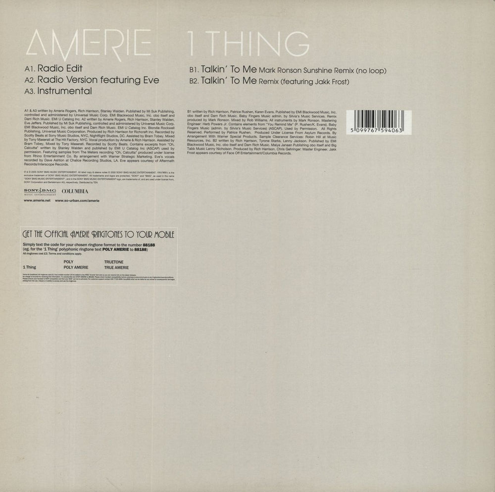 Amerie 1 Thing UK 12" vinyl single (12 inch record / Maxi-single) 5099767594063