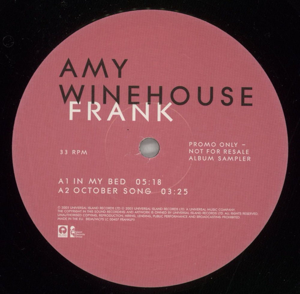Amy Winehouse Frank - 5 Track Album Sampler UK Promo 12" vinyl single (12 inch record / Maxi-single) AWE12FR863838