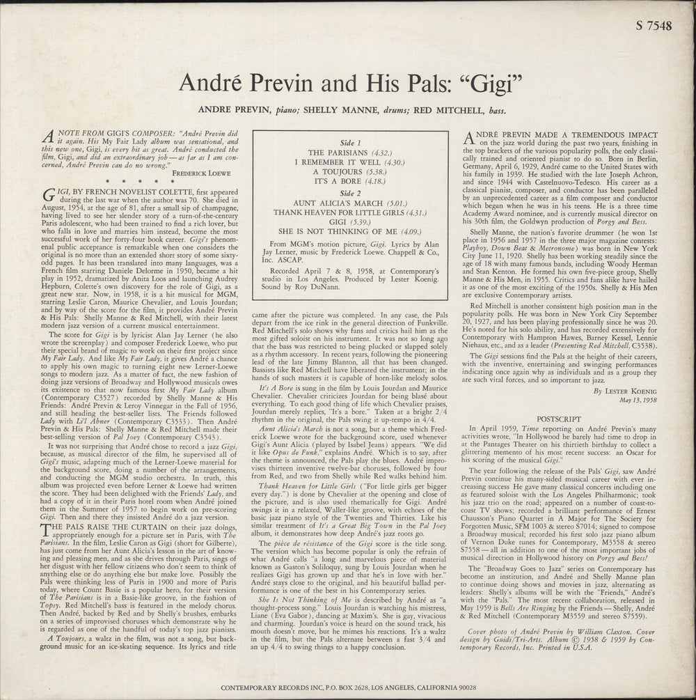 André Previn Gigi US vinyl LP album (LP record)