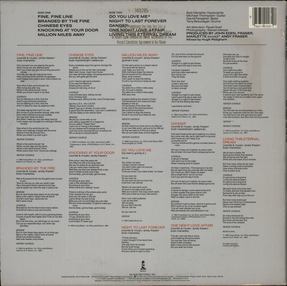 Andy Fraser Fine Fine Line - Gold Stamp US vinyl LP album (LP record)