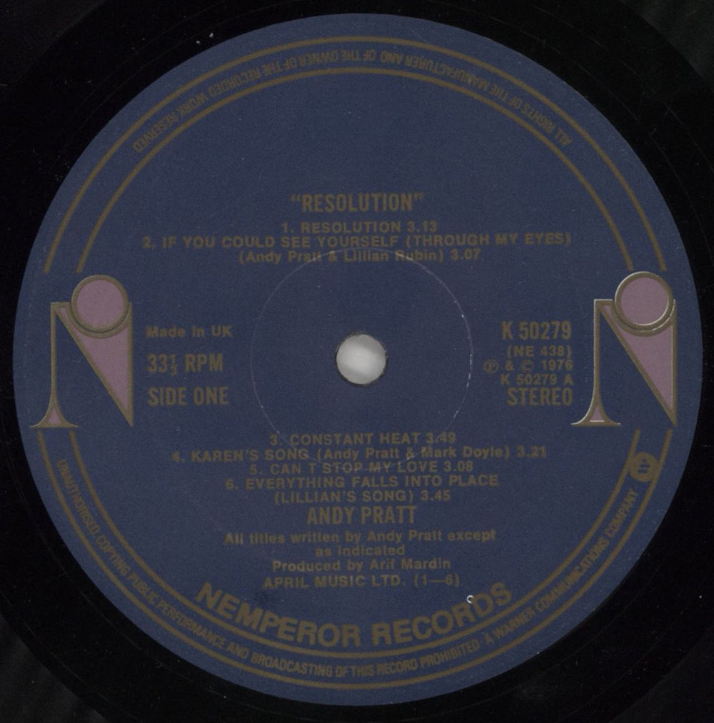 Andy Pratt Resolution UK vinyl LP album (LP record) A2JLPRE859327