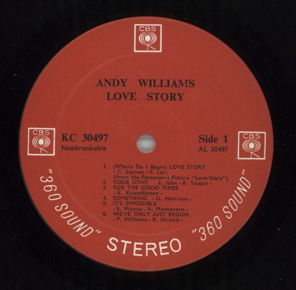 Andy Williams Love Story US vinyl LP album (LP record) AWILPLO475735