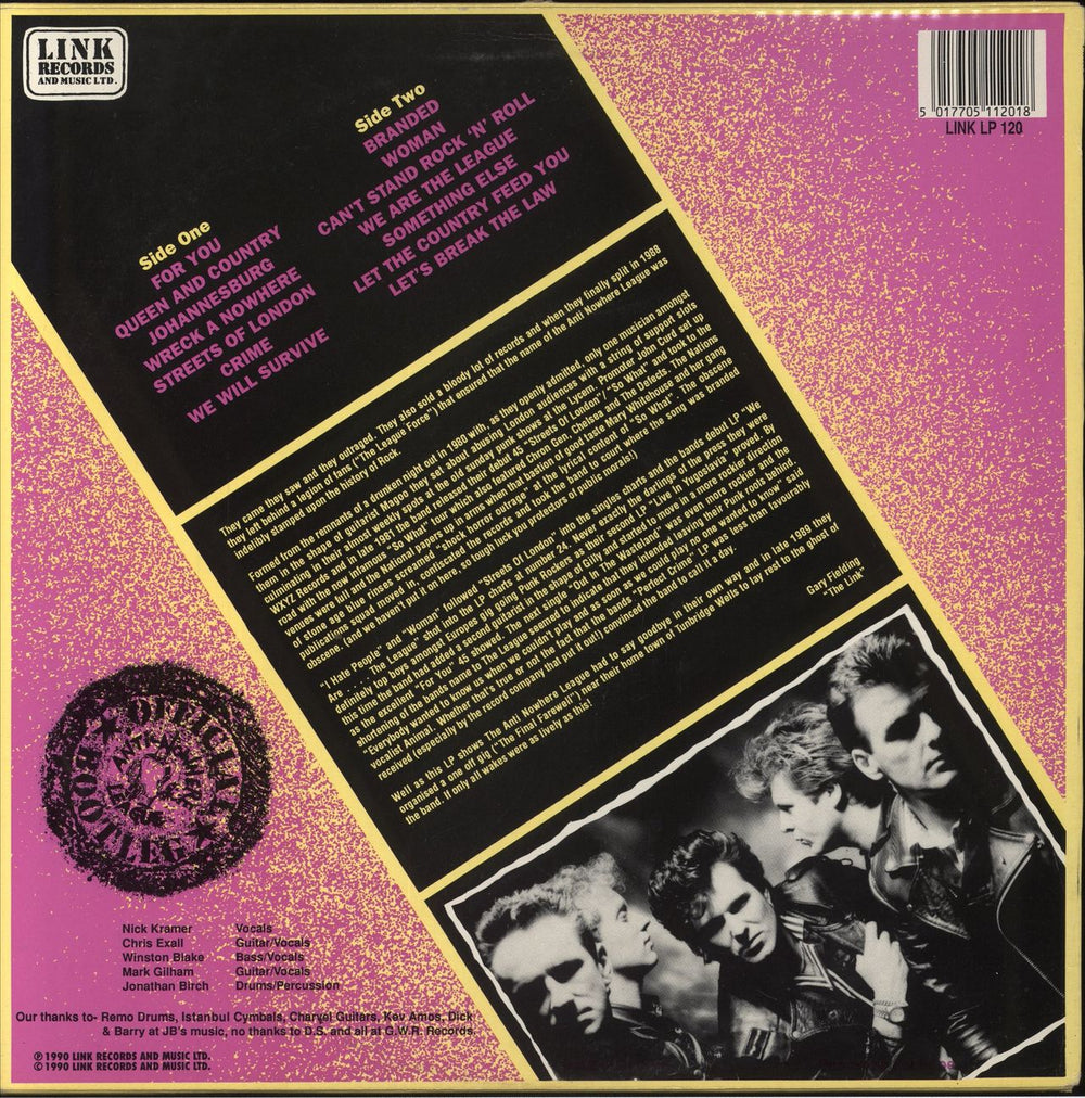 Anti-Nowhere League Live And Loud!! UK vinyl LP album (LP record) 5017705112018