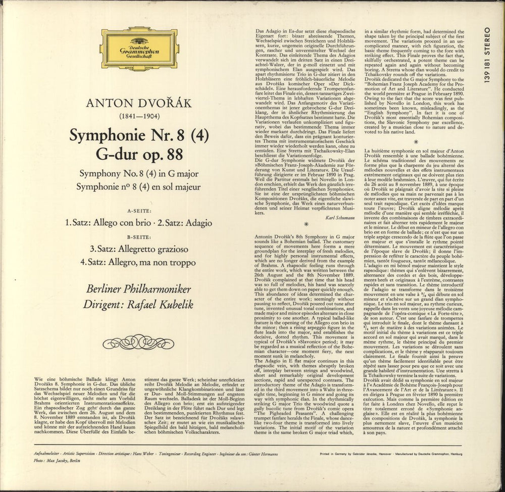 Antonín Dvorák Dvorák: Symphonie Nr. 8 (4) German vinyl LP album (LP record)
