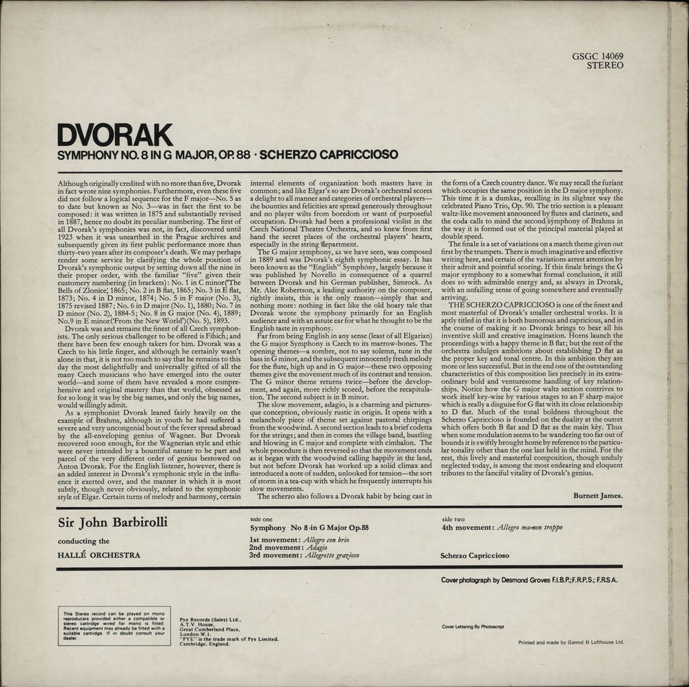 Antonín Dvorák Symphony No. 8 in G Major Op.88 / Scherzo Capriccioso, Op.66 UK vinyl LP album (LP record)