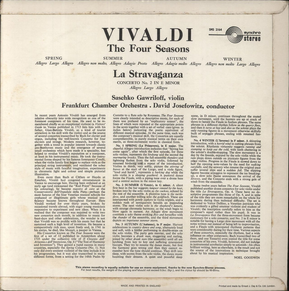 Antonio Vivaldi The Four Seasons / La Stravaganza UK vinyl LP album (LP record)