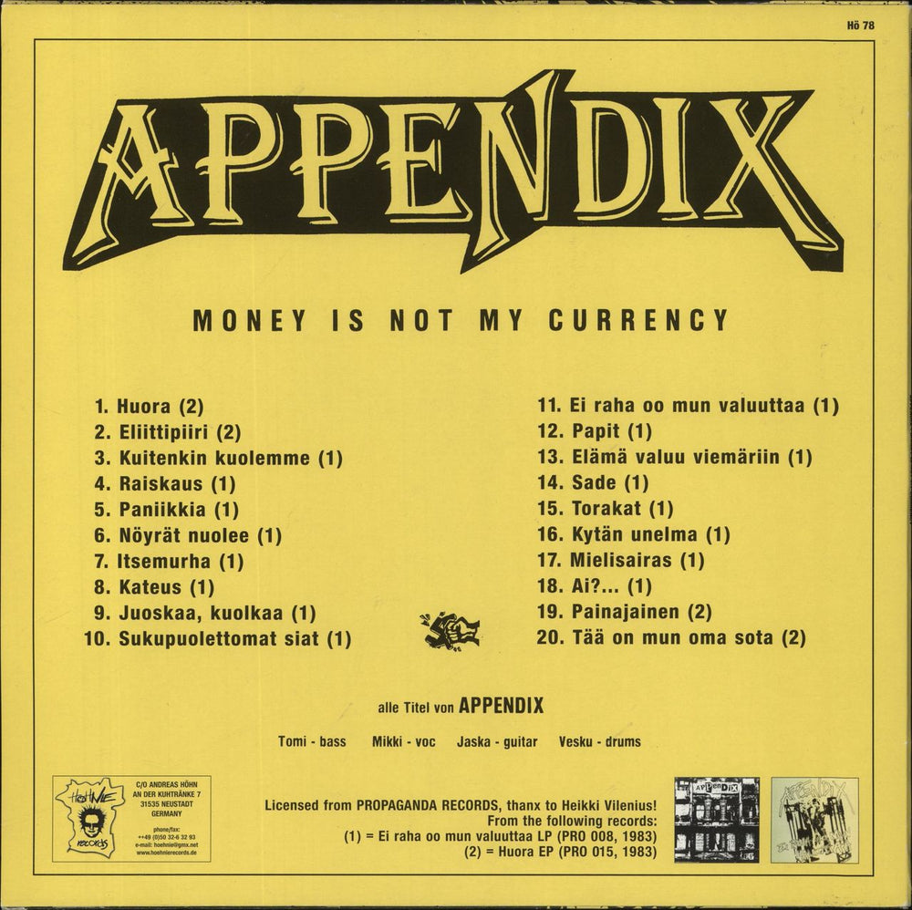 Appendix Money Is Not My Currency German vinyl LP album (LP record)