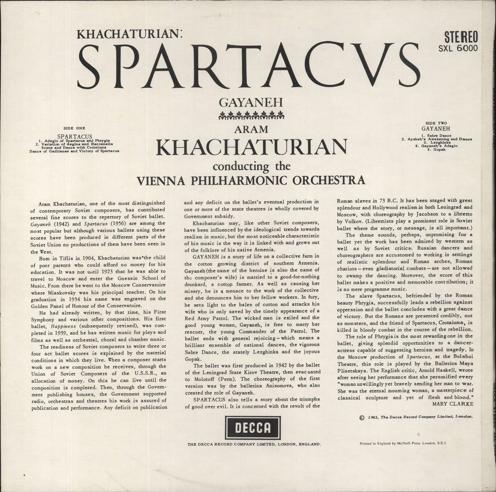 Aram Khachaturian Spartacus - 2nd UK vinyl LP album (LP record)