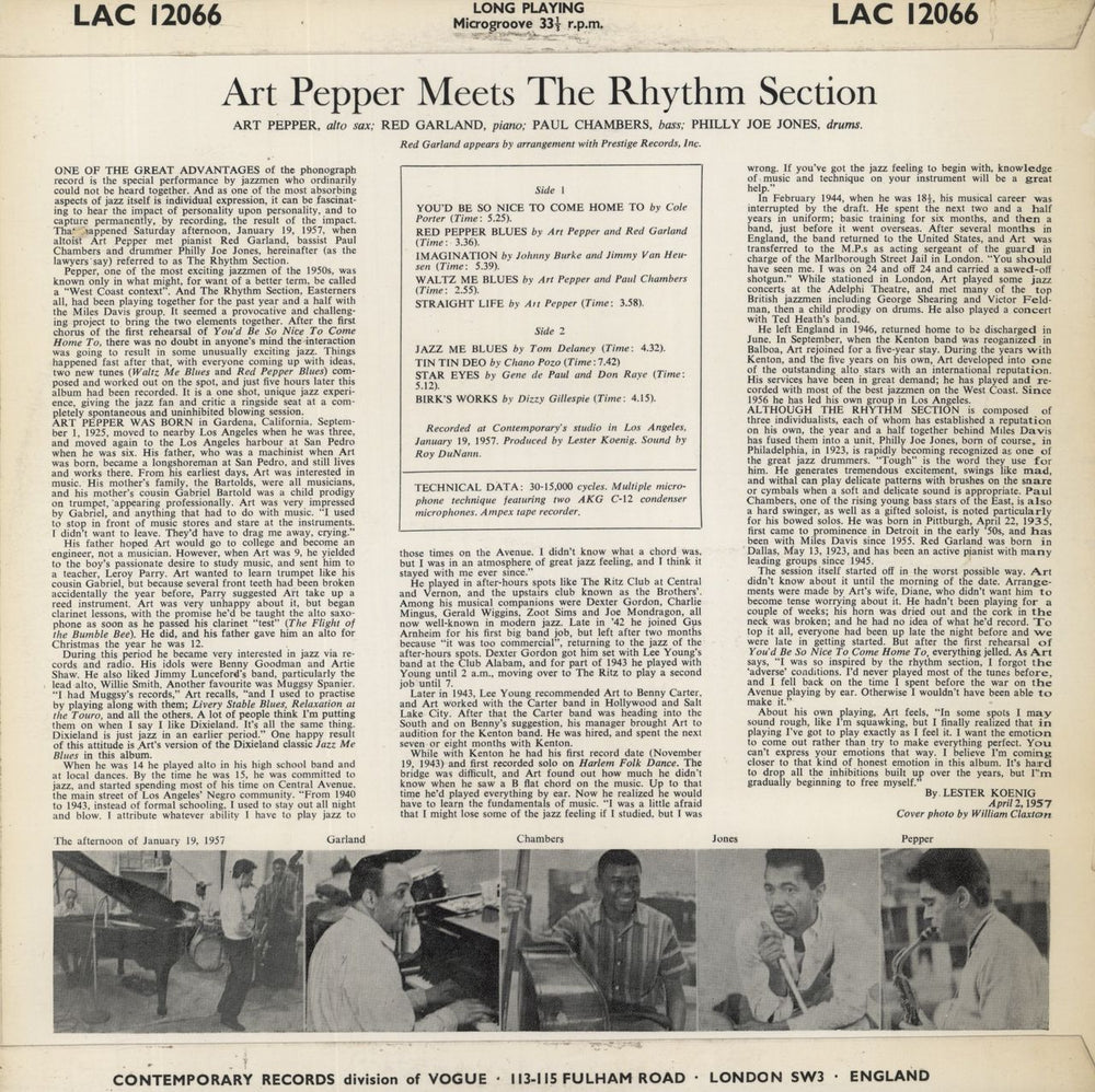 Art Pepper Meets The Rhythm Section - VG UK vinyl LP album (LP record)