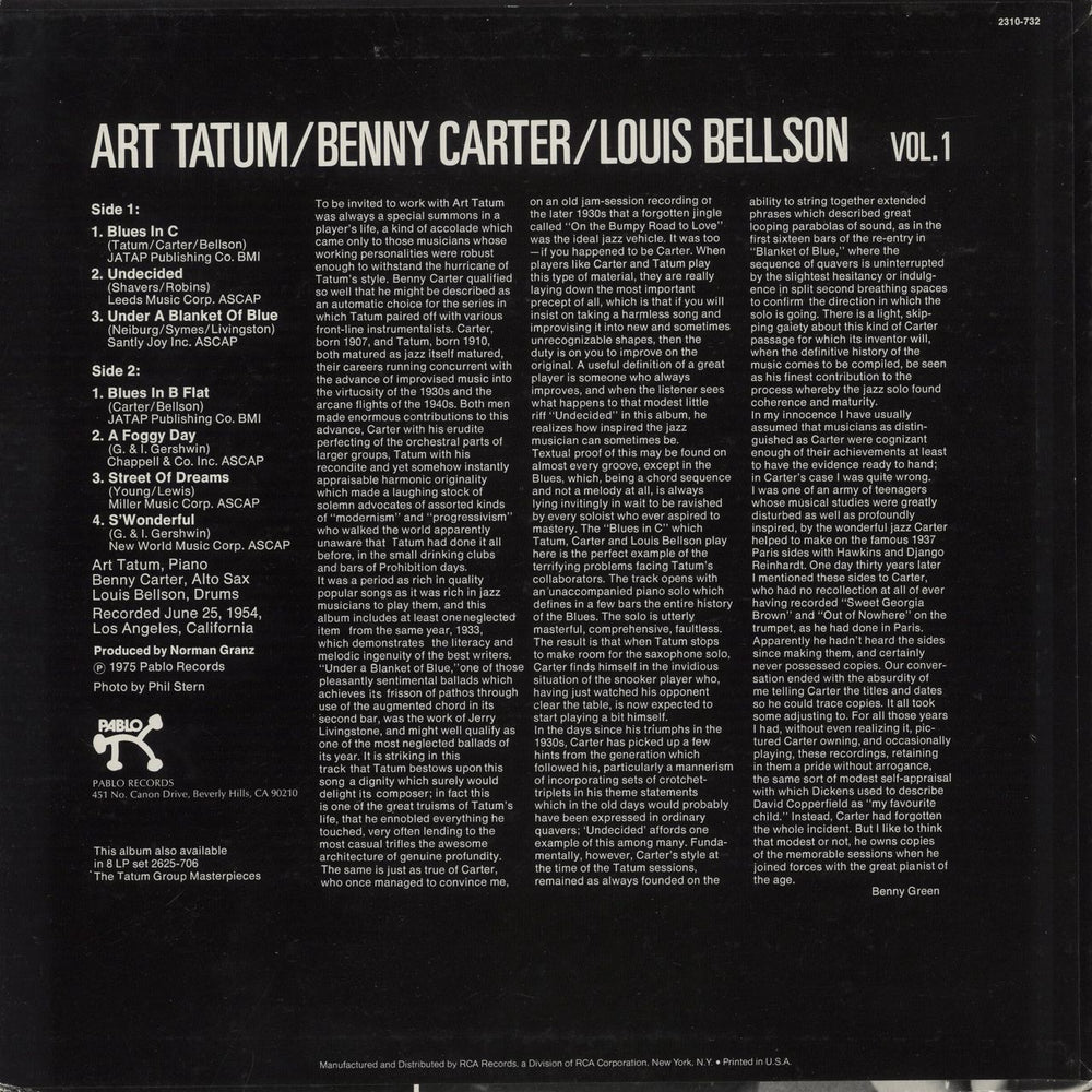 Art Tatum The Tatum Group Masterpieces Vol. 1 US vinyl LP album (LP record)