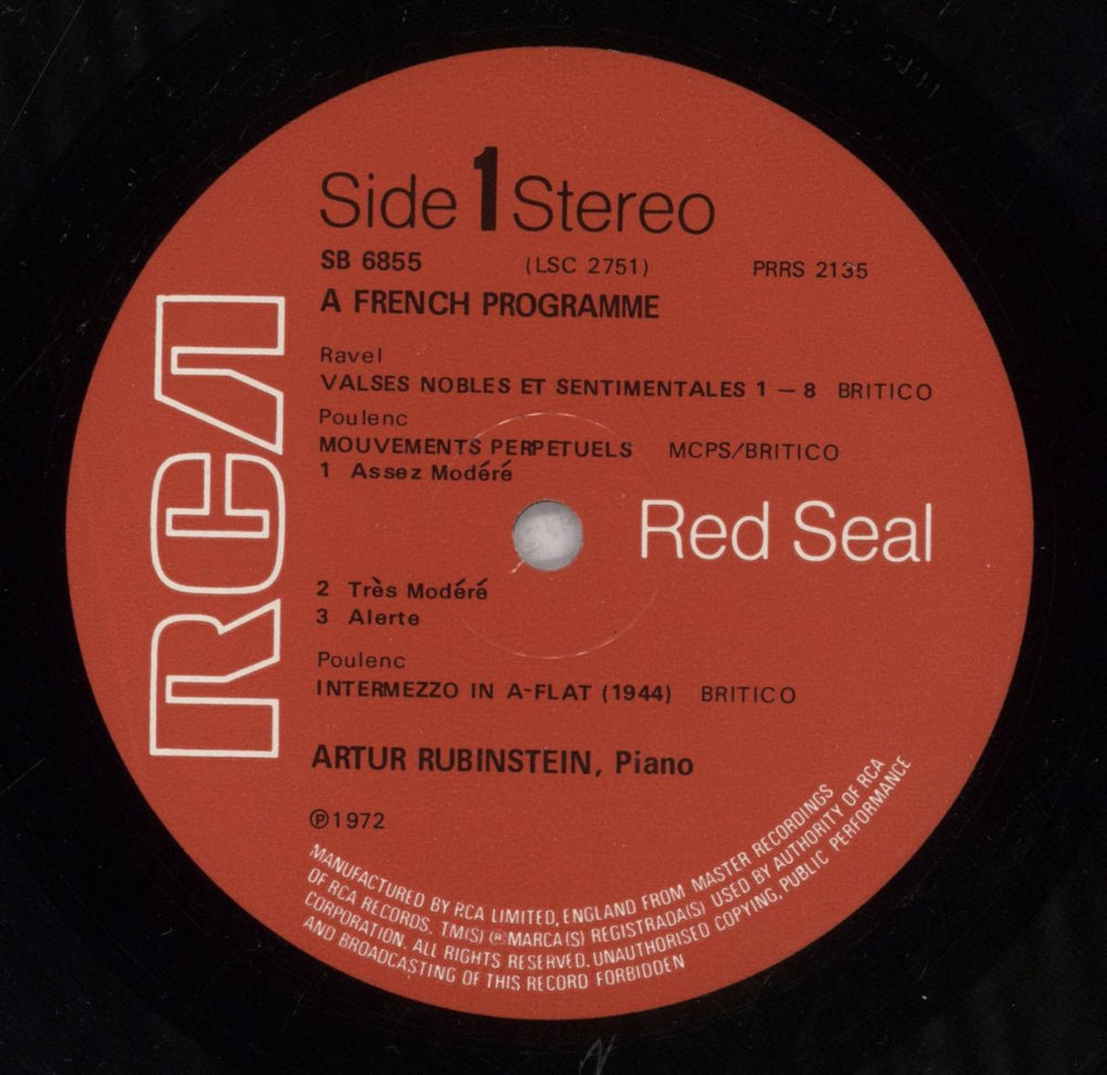 Artur Rubinstein A French Program UK vinyl LP album (LP record) A34LPAF842607