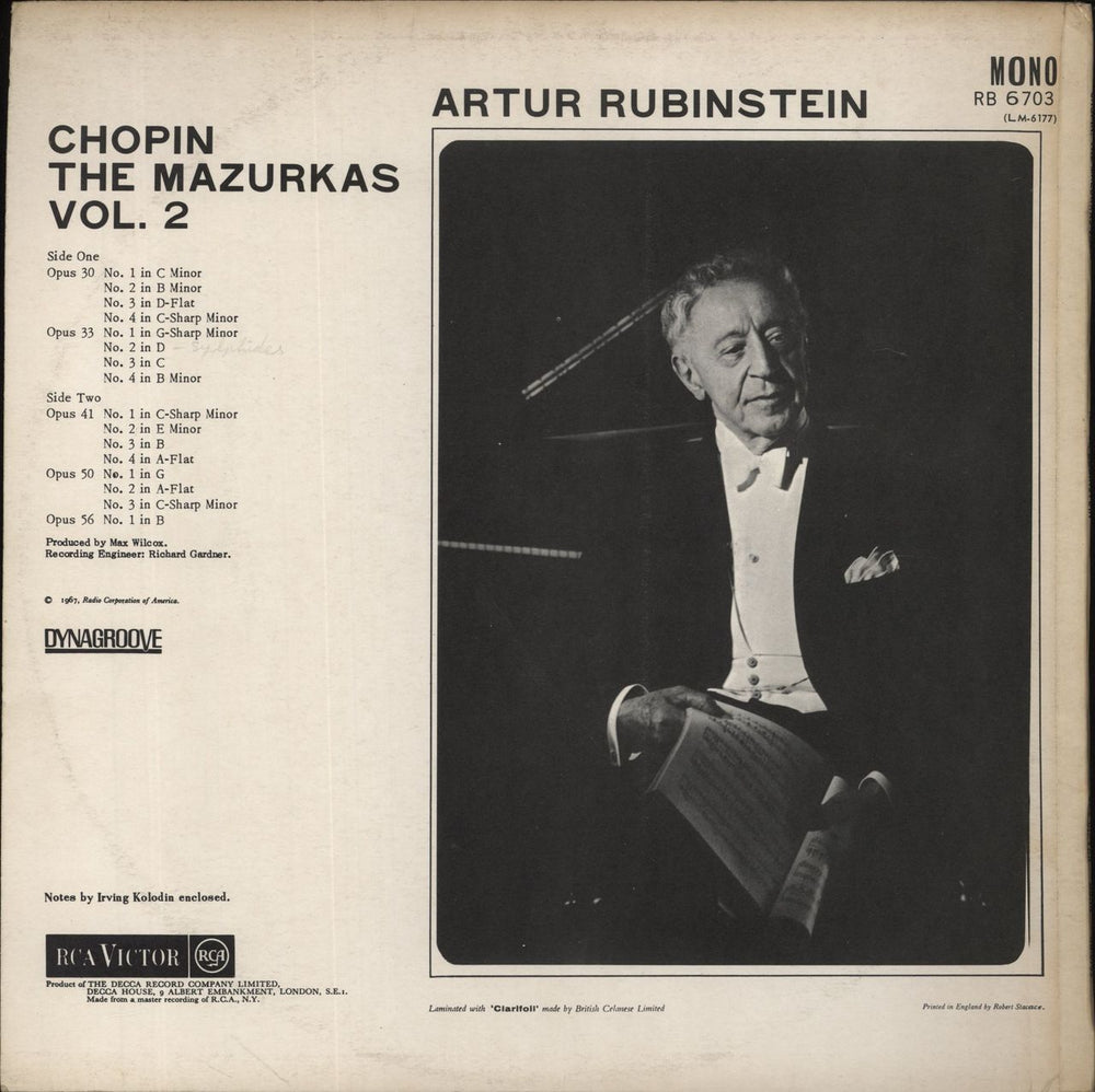 Artur Rubinstein Chopin: The Mazurkas Vol. 2 - Test Pressing UK Promo vinyl LP album (LP record)