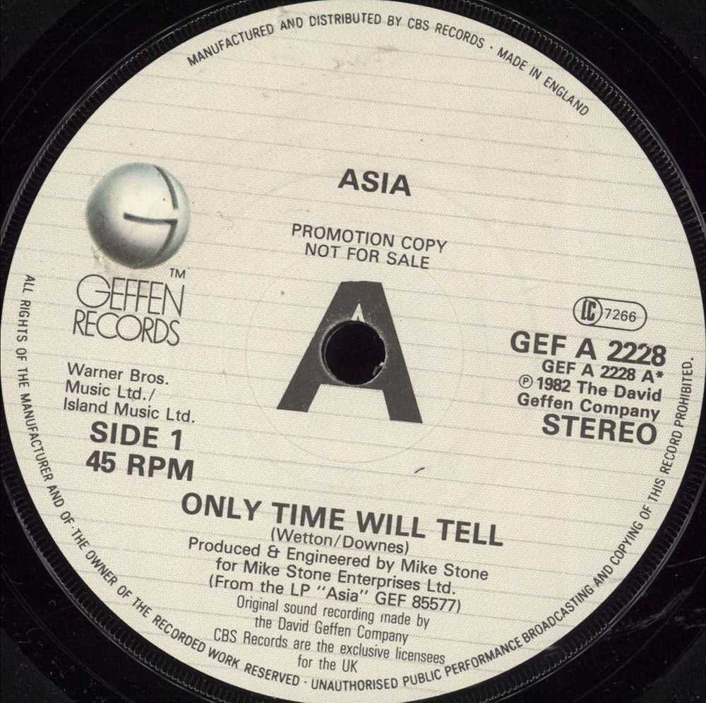 Asia Only Time Will Tell UK Promo 7" vinyl single (7 inch record / 45) ASI07ON702107