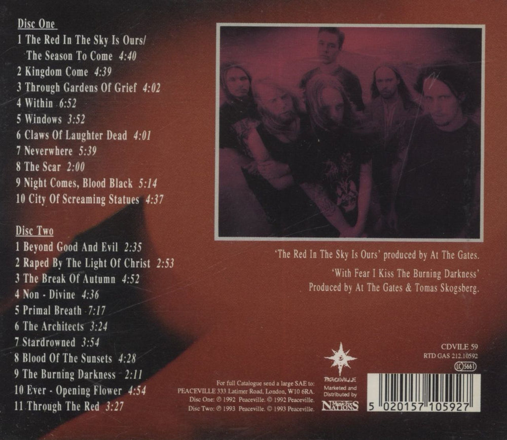 At The Gates The Red In The Sky Is Ours / With Fear I Kiss The Burning Darkness UK 2 CD album set (Double CD) 5020157105927