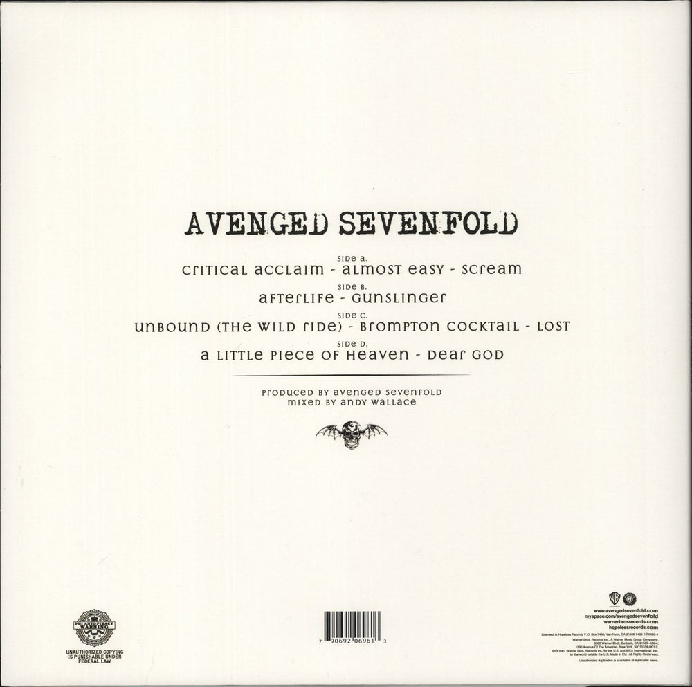Avenged Sevenfold Avenged Sevenfold - Black And White Splatter Vinyl US 2-LP vinyl record set (Double LP Album) 790692069613