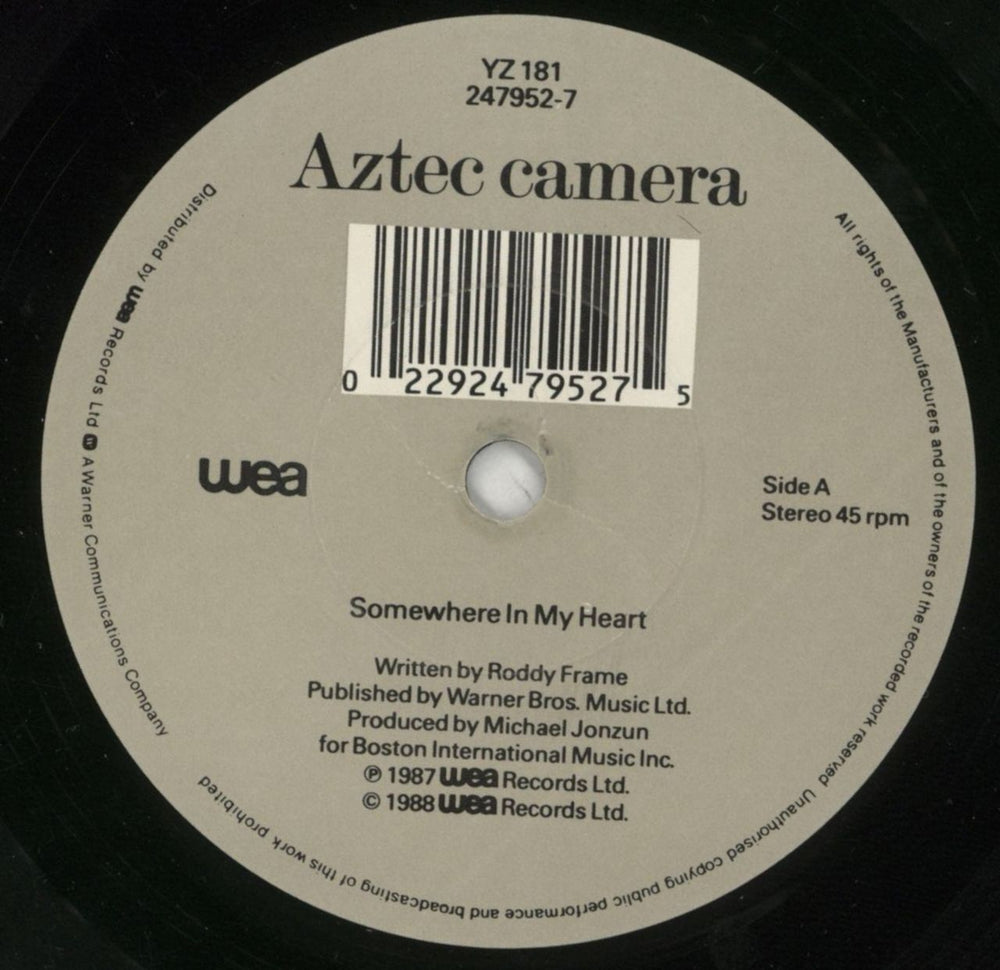 Aztec Camera Somewhere In My Heart UK 7" vinyl single (7 inch record / 45) AZT07SO110058