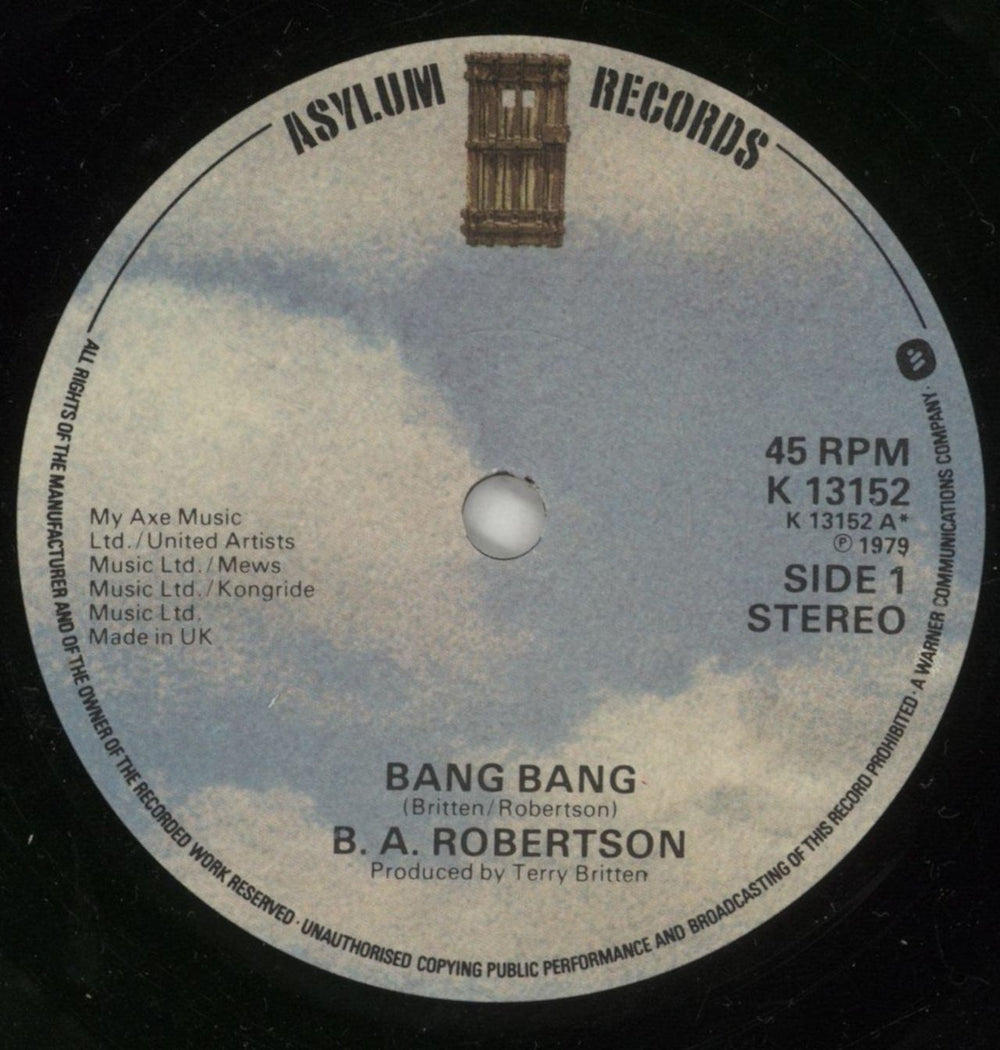 B. A. Robertson Bang Bang UK 7" vinyl single (7 inch record / 45) BC807BA318975