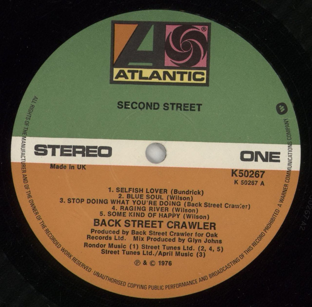 Back Street Crawler Second Street - EX UK vinyl LP album (LP record) BCWLPSE781621