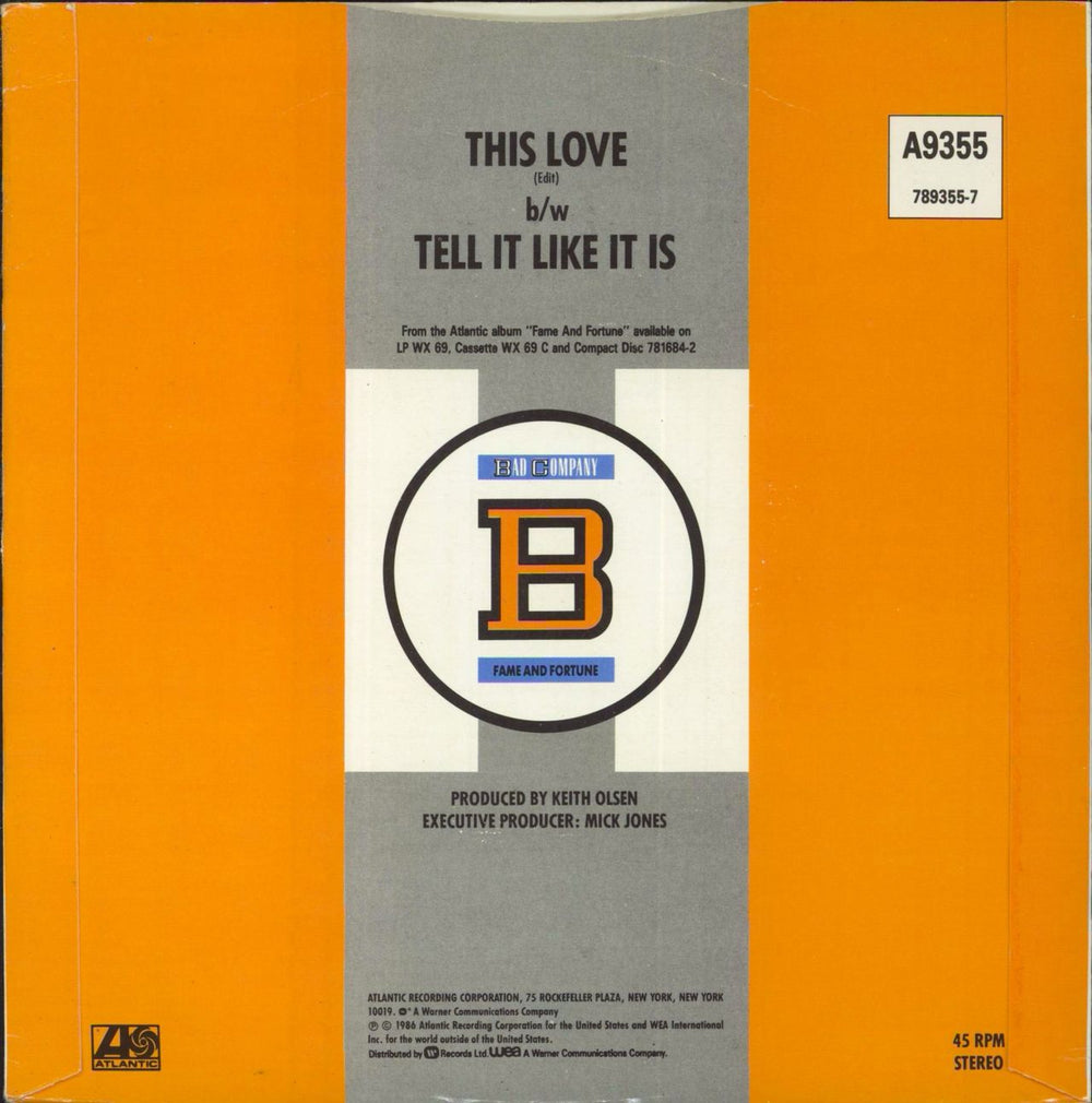 Bad Company This Love + Patch UK 7" vinyl single (7 inch record / 45)