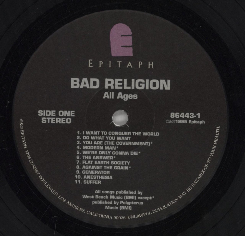 Bad Religion All Ages - 180 Gram Vinyl US vinyl LP album (LP record) BDRLPAL862208