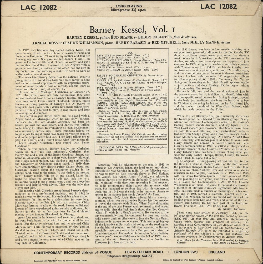 Barney Kessel Volume One UK vinyl LP album (LP record)