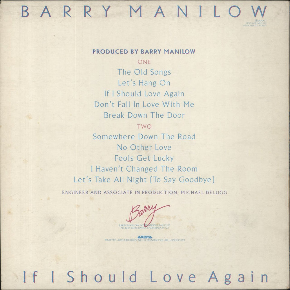 Barry Manilow If I Should Love Again UK vinyl LP album (LP record)