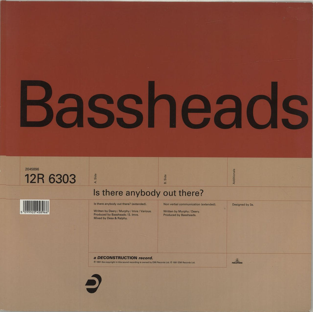 Bassheads Is There Anybody Out There? UK 12" vinyl single (12 inch record / Maxi-single) 12R6303