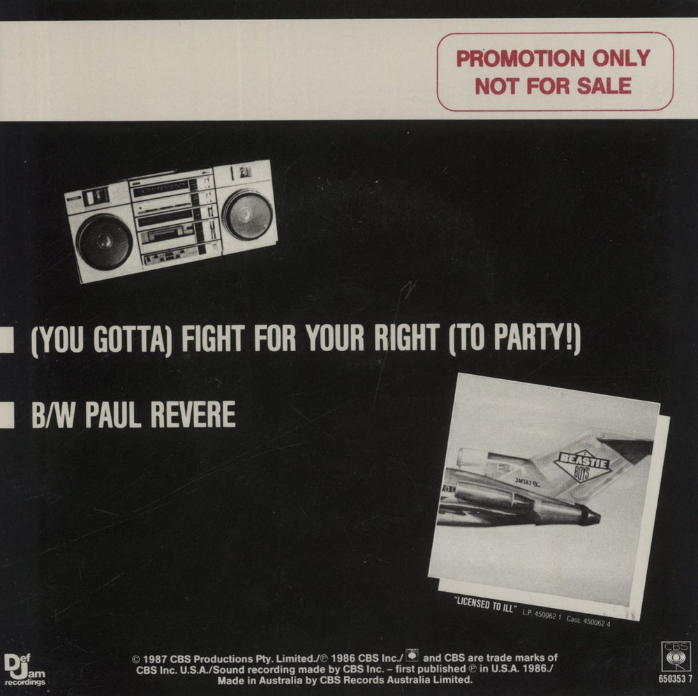 Beastie Boys [You Gotta] Fight For You Right [To Party!] Australian Promo 7" vinyl single (7 inch record / 45)