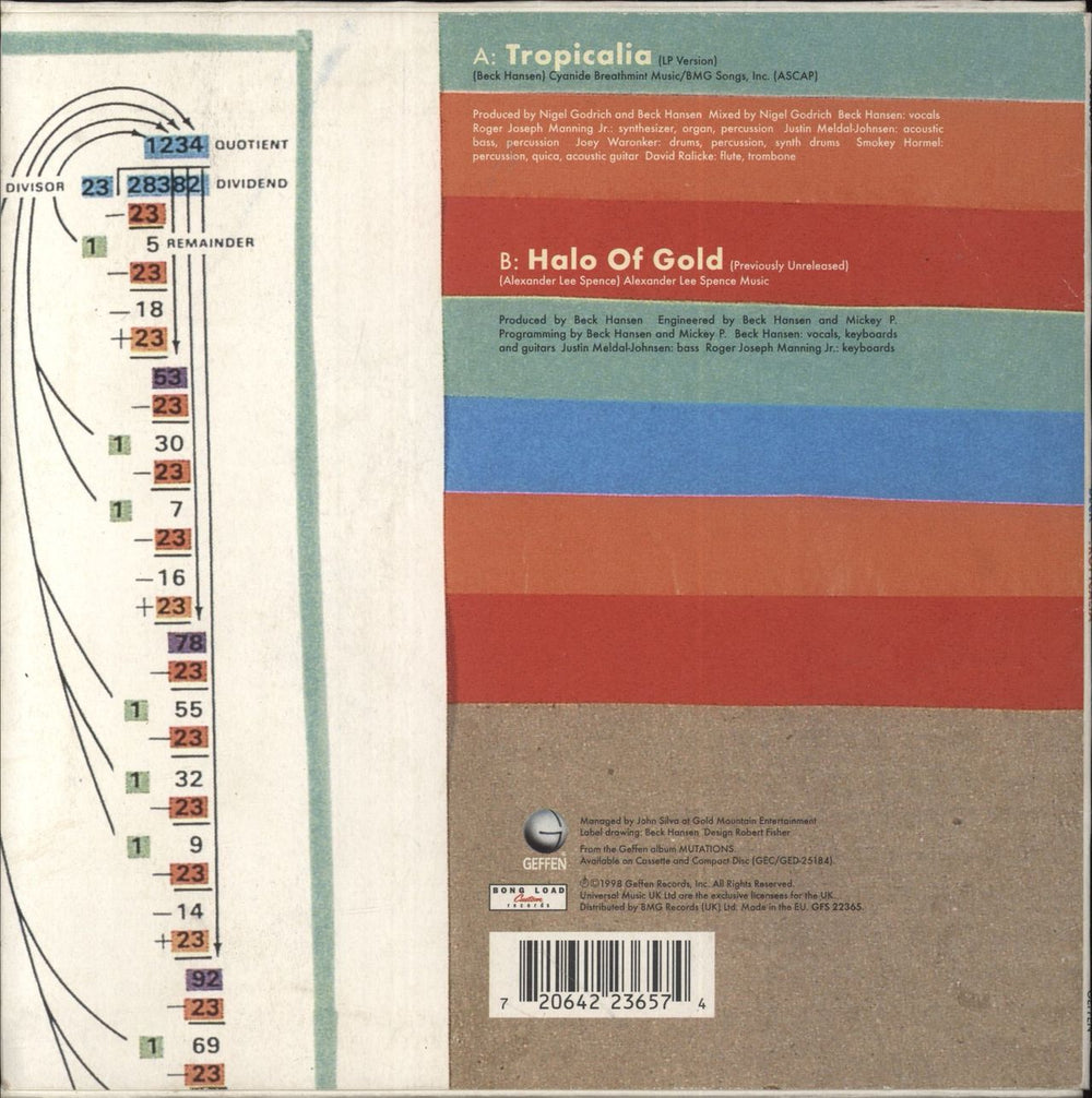 Beck Tropicalia European 7" vinyl single (7 inch record / 45) 720642236574