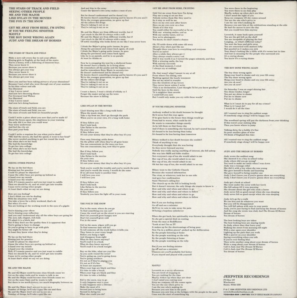 Belle & Sebastian If You're Feeling Sinister Japanese CD album (CDLP)