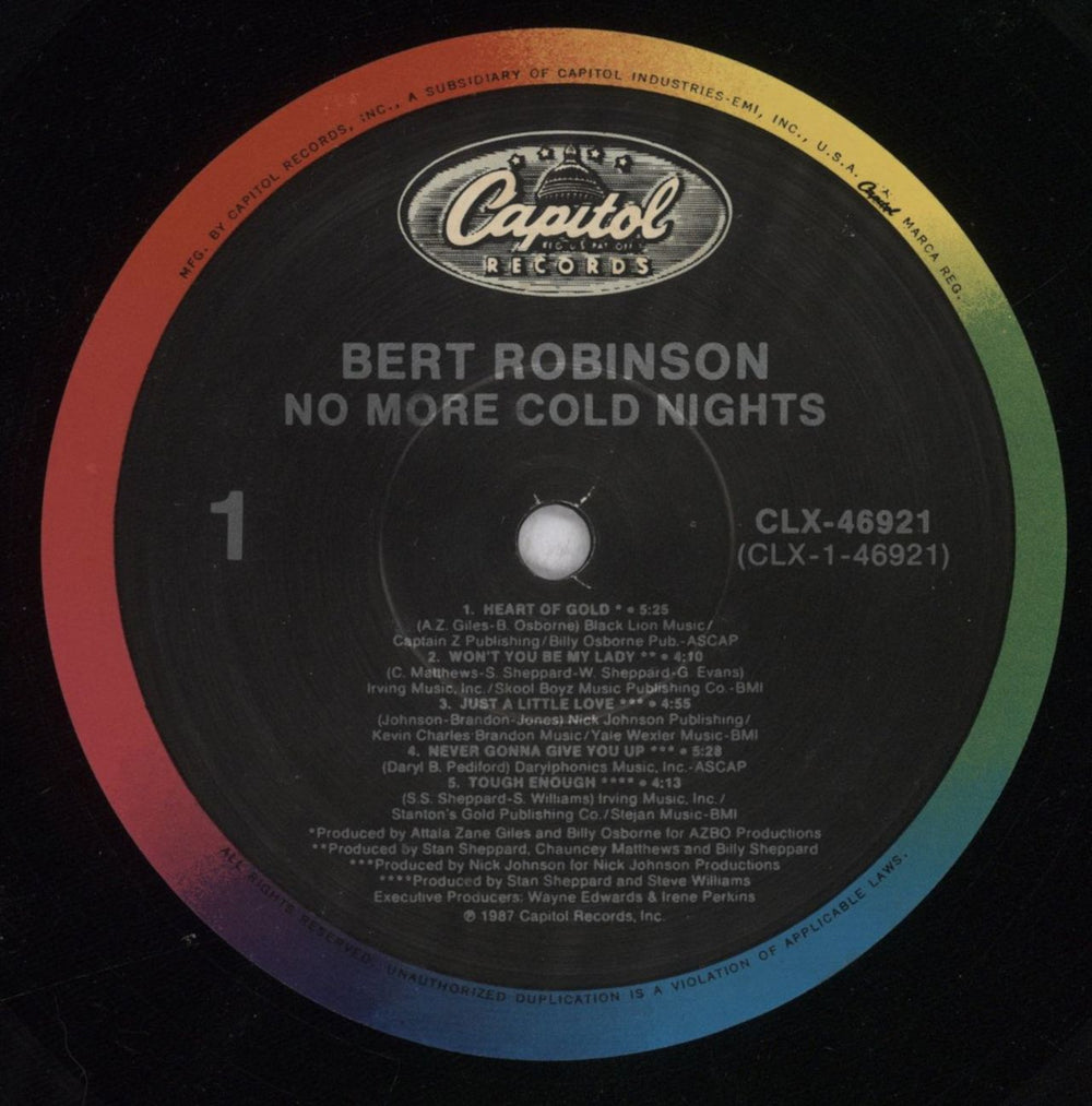 Bert Robinson No More Cold Nights US vinyl LP album (LP record) 76ZLPNO844975