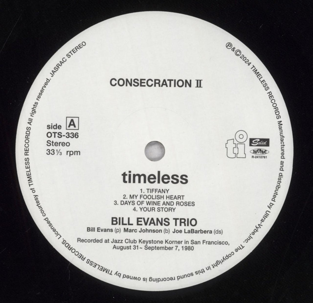 Bill Evans (Piano) Consecration II - RSD 2024 Japanese vinyl LP album (LP record) BLVLPCO845289