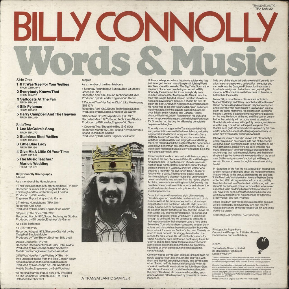 Billy Connolly Words & Music UK vinyl LP album (LP record)