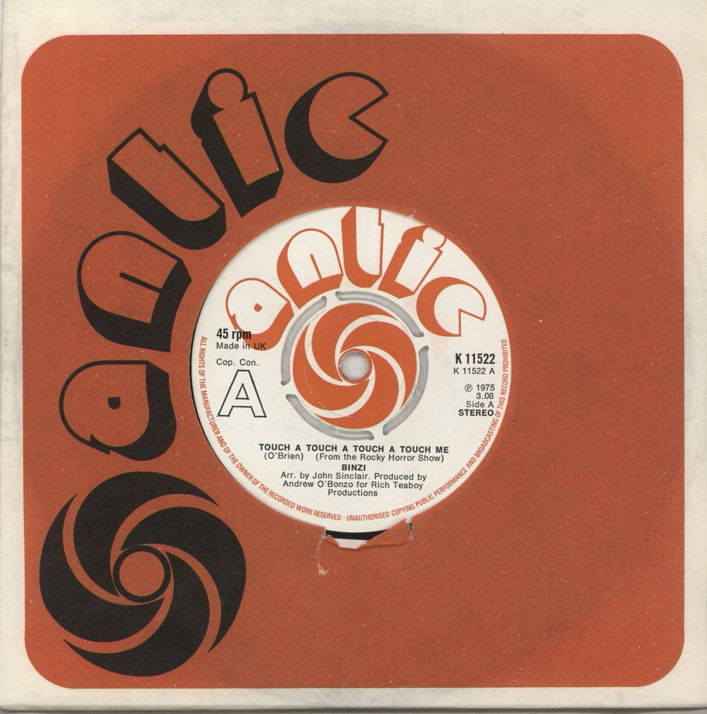 Binzi Touch A Touch A Touch A Touch Me UK 7" vinyl single (7 inch record / 45) K11522