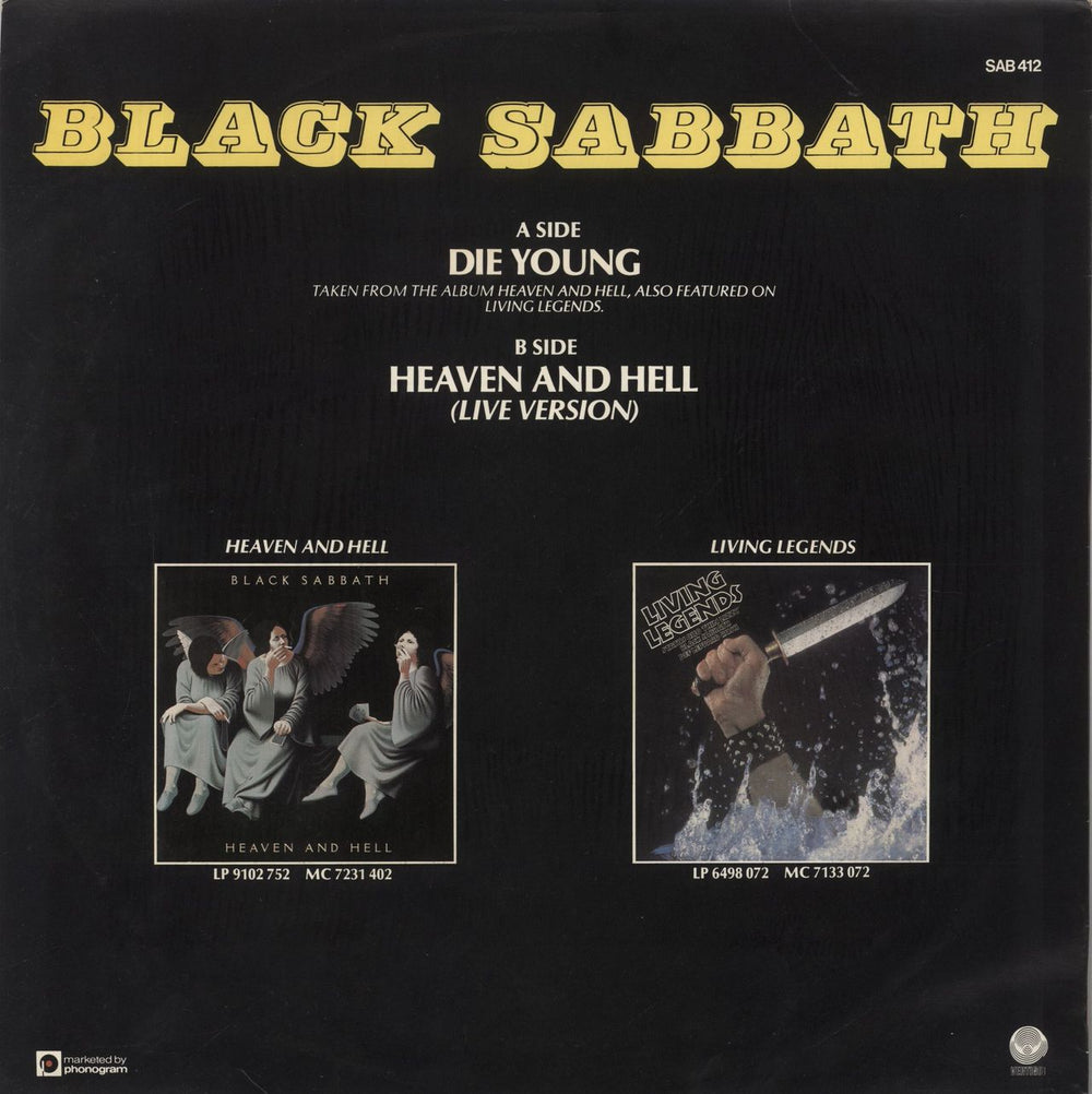 Black Sabbath Die Young UK 12" vinyl single (12 inch record / Maxi-single)