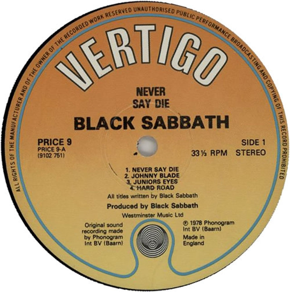 Black Sabbath Never Say Die! UK vinyl LP album (LP record) BLKLPNE637256