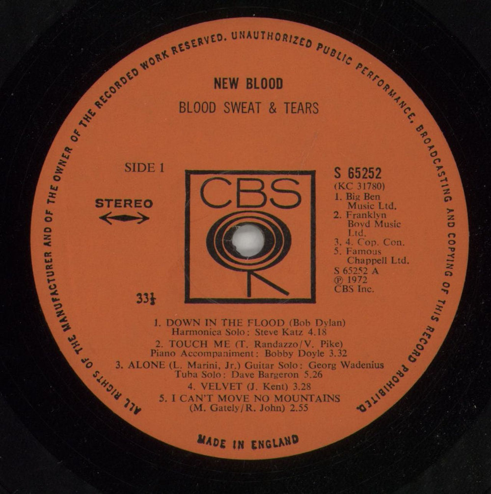 Blood Sweat & Tears New Blood UK vinyl LP album (LP record) BS&LPNE517166
