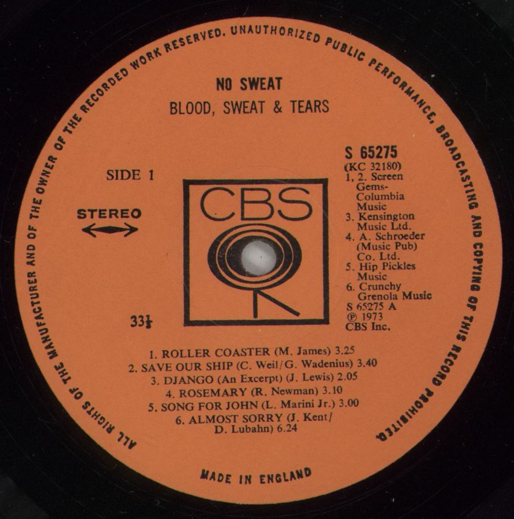 Blood Sweat & Tears No Sweat UK vinyl LP album (LP record) BS&LPNO496051