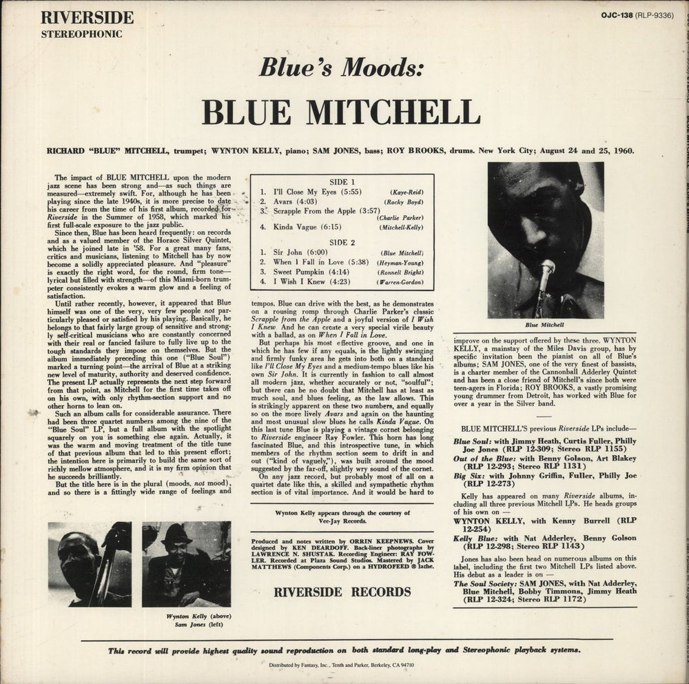 Blue Mitchell Blue's Moods US vinyl LP album (LP record)