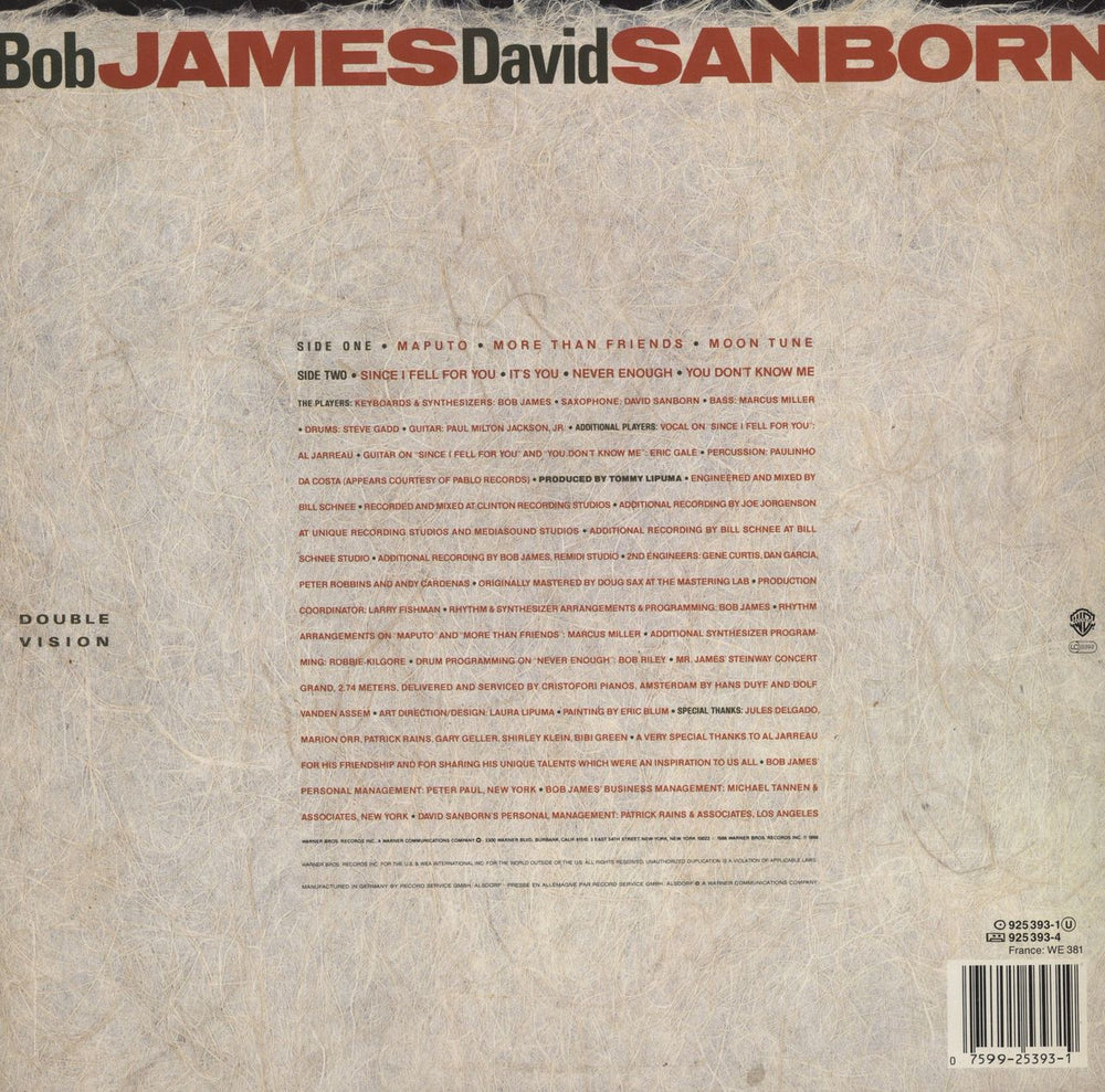 Bob James Double Vision German vinyl LP album (LP record) 075992539319