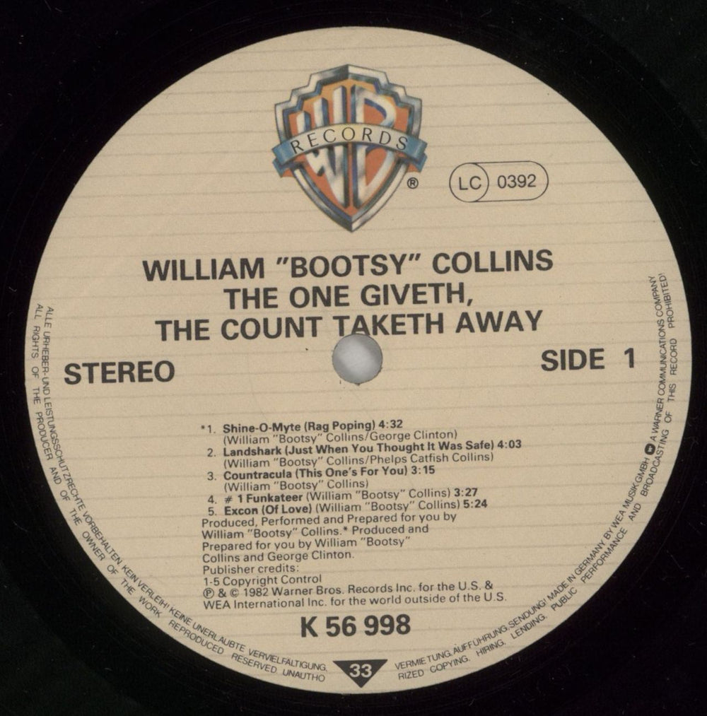 Bootsy Collins The One Giveth, The Count Taketh Away Japanese vinyl LP album (LP record) OOYLPTH872192