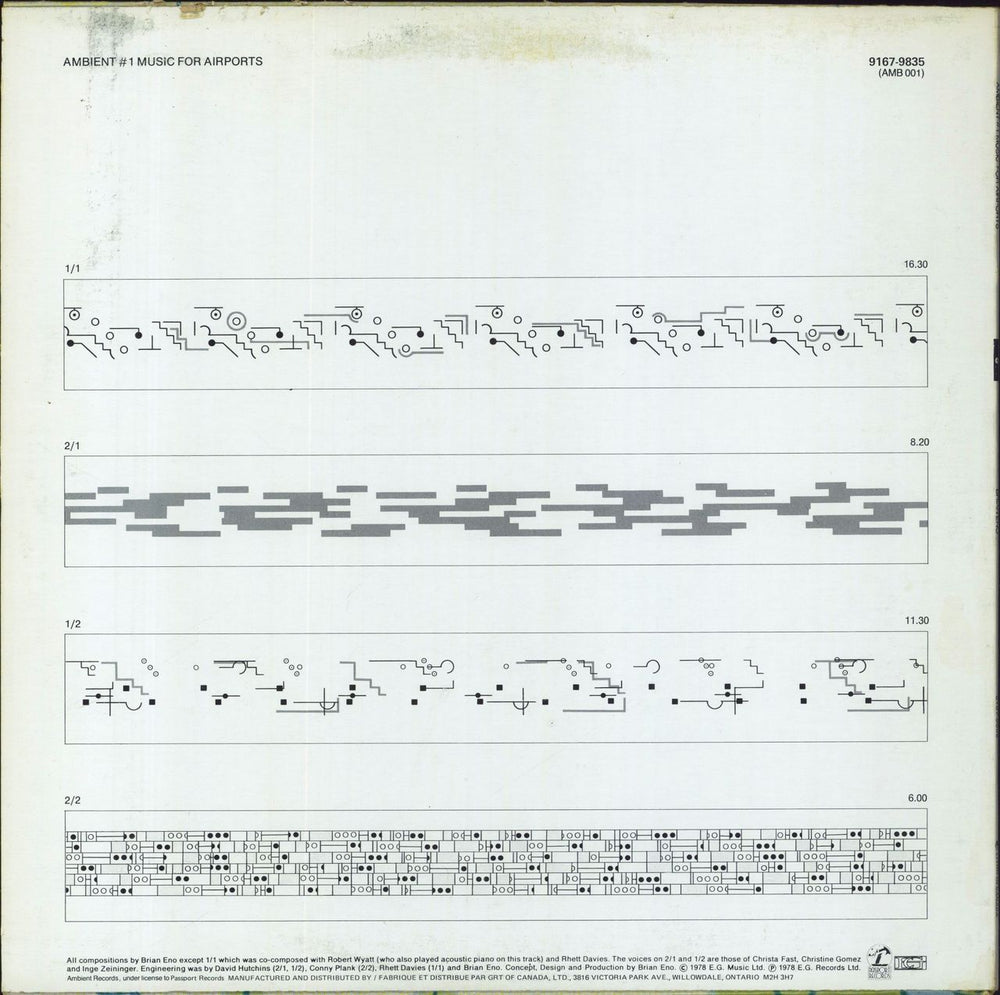 Brian Eno Ambient #1 Music For Airports Canadian vinyl LP album (LP record)